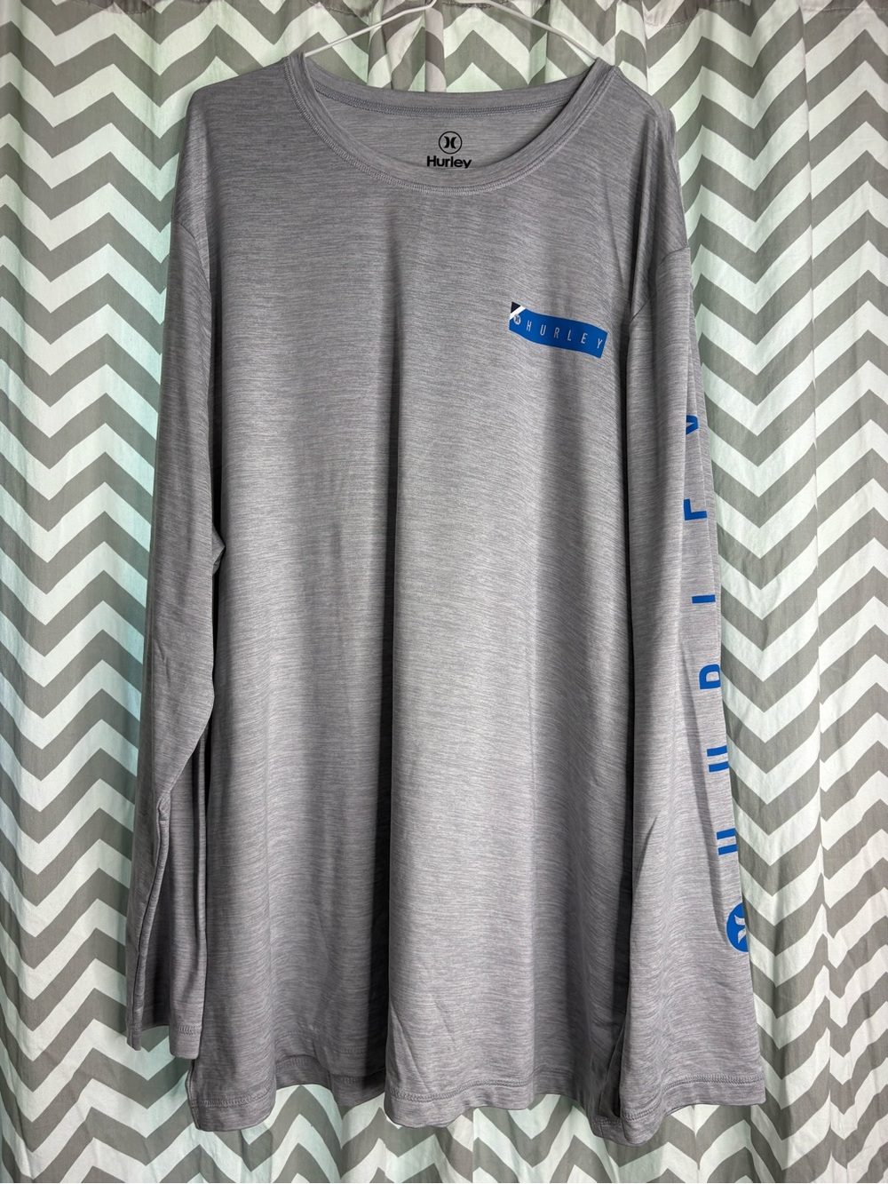 Hurley Gray Long-Sleeve Tee with Blue Logo